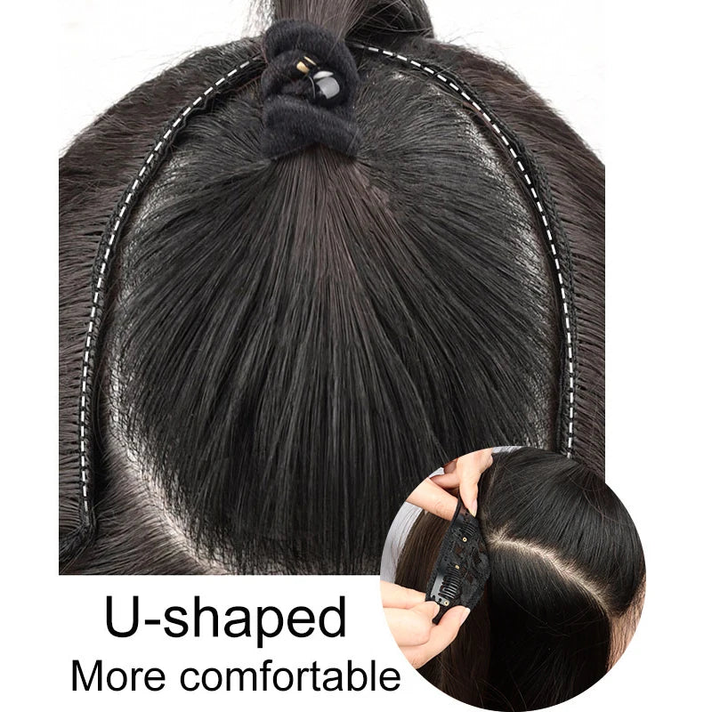 16Inch Synthetic Long Straight V-Shaped Hair Extensions 4 Clips Black Brown Hairpiece for Adding Volume Women Daily Party Use