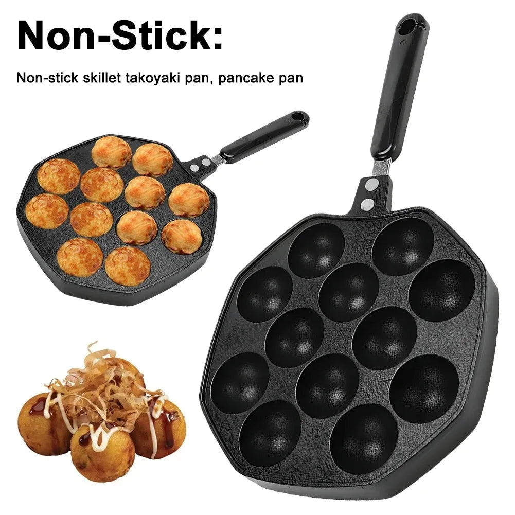 Takoyaki Pan 12 Molds Takoyaki Maker Skillet Aluminum Alloy Nonstick Grill Pan Cooking Plate for Octopus Balls Pancake cake make