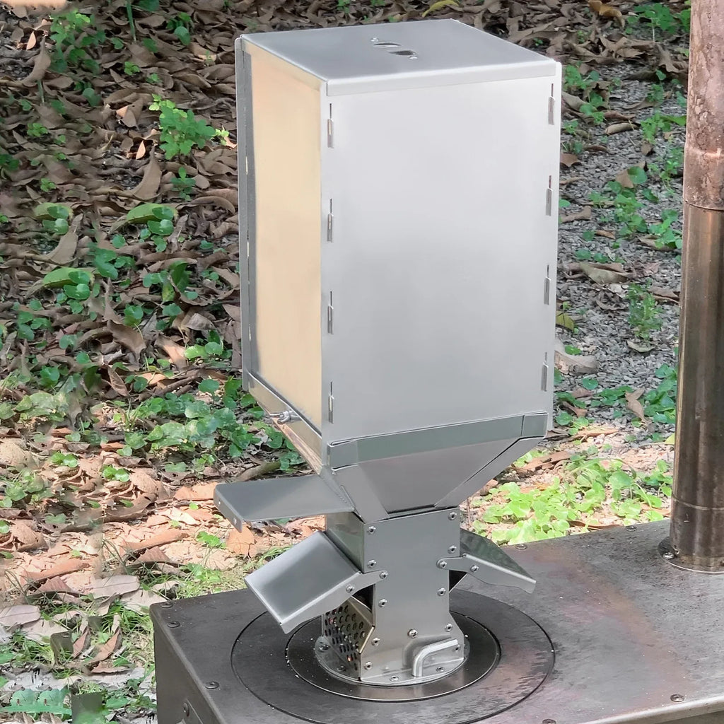 Stainless Steel Pellet Hopper Gravity Feed Fuel Storage for Pellet Stove Burner Outdoor Heater