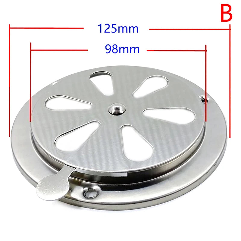 95/125mm Adjustable Air Vent Grille Round Ducting Ventilation Grilles Cover Stainless Steel BBQ Grill Smoker Exhaust Vent Stove