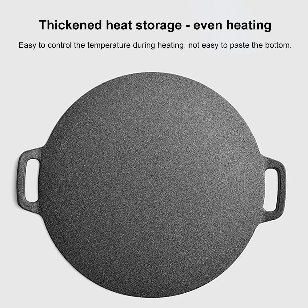 10.2/11/11.8/12.6/13.4 Inch BBQ Griddle Coating Frying Pan Cast Iron Round Griddle Baking Tray for Home Party Travel and Outdoor