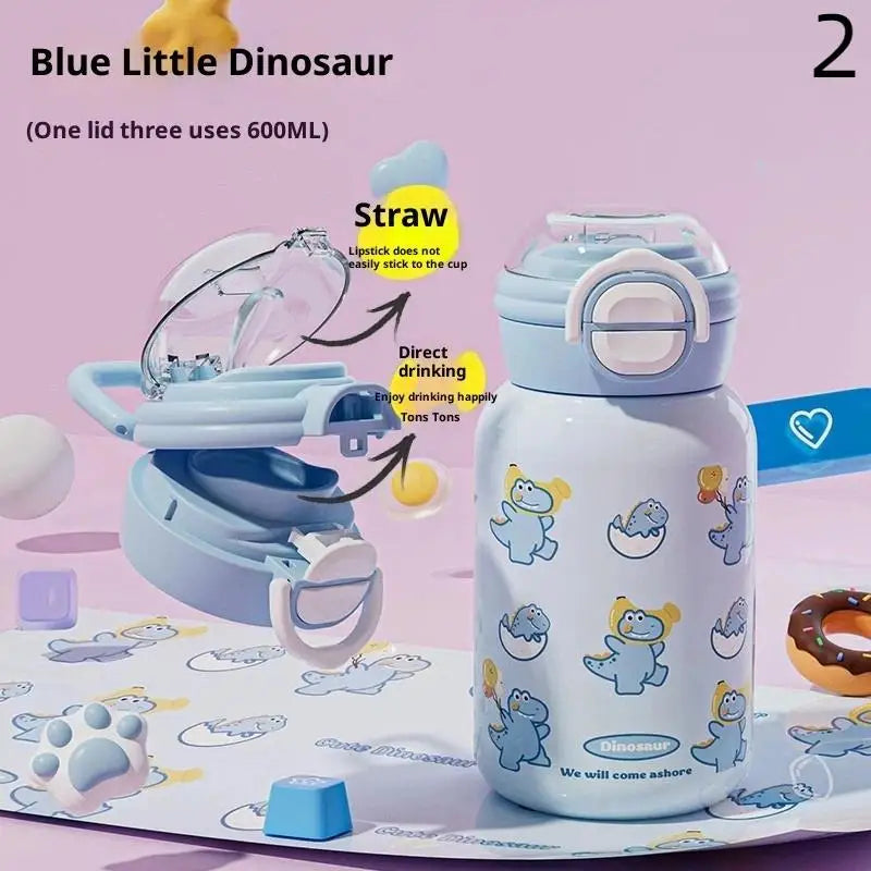 Cute Straw Children's Stainless Steel Thermos Cup Portable Kettle Simple Design 304 Steel Water Bottle for Kids