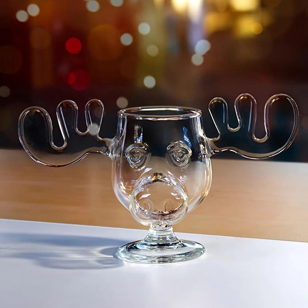 1/2/3PCS Christmas Elk Glass Cup 240ML Juice Milk Moose Mug Christmas Reindeer Head Beer Water Cup Holiday Party Drinkware Gifts