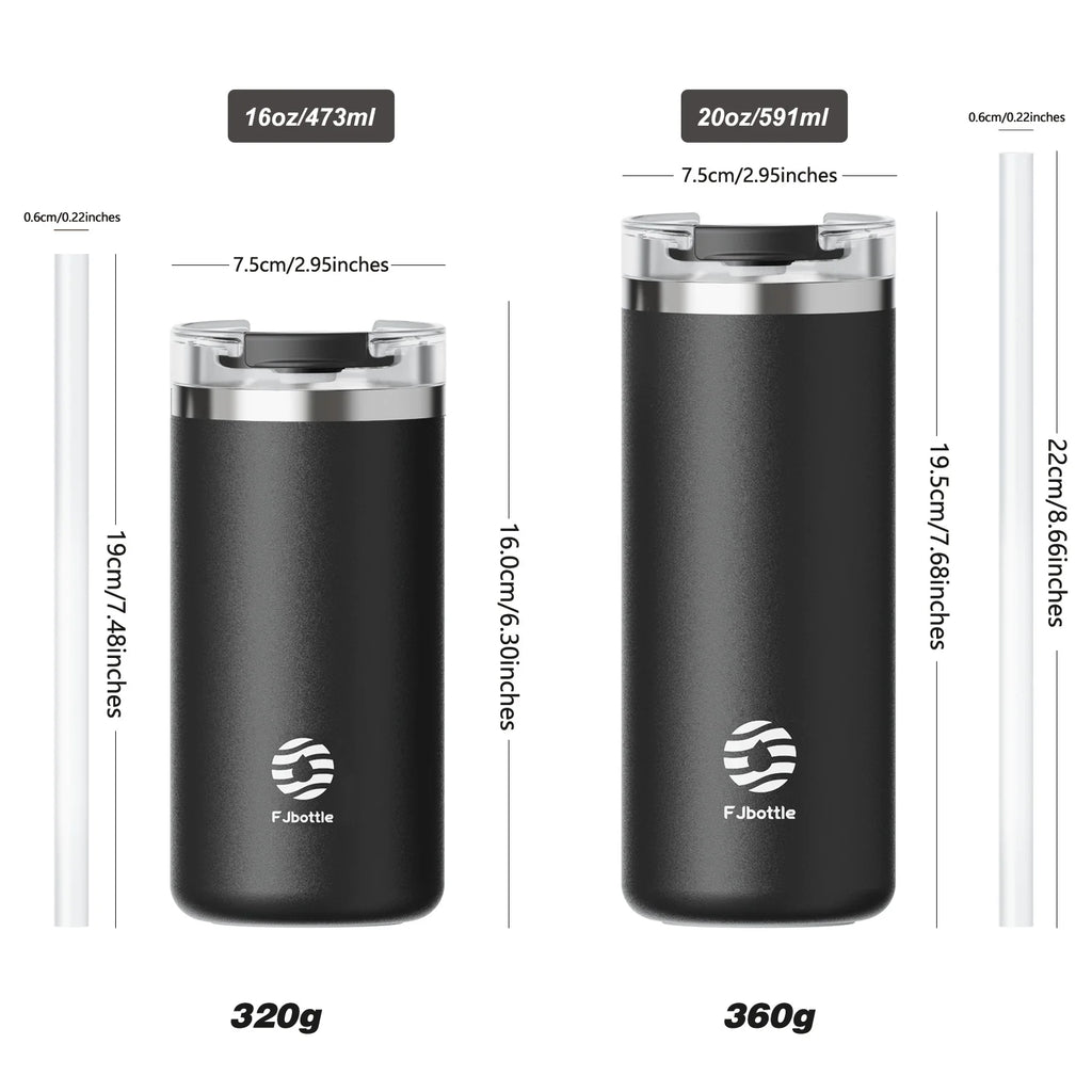 FEIJIAN-Stainless Steel Coffee Tumbler, Thermos Cup, Portable Travel Mug, Coffee Cup with Straw, 16 oz, 20oz