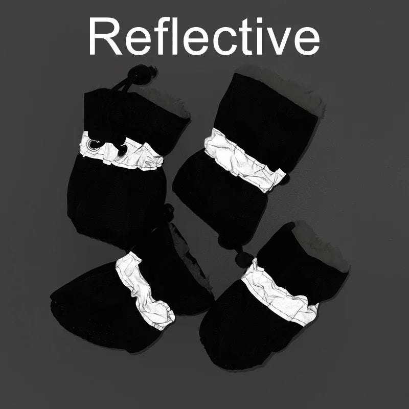 4pcs/set Winter Waterproof Dog Shoes Small Medium Dogs Soft Anti-slip Warm Adjustable Puppy Rain Boots Yorkshire Pug Supplies