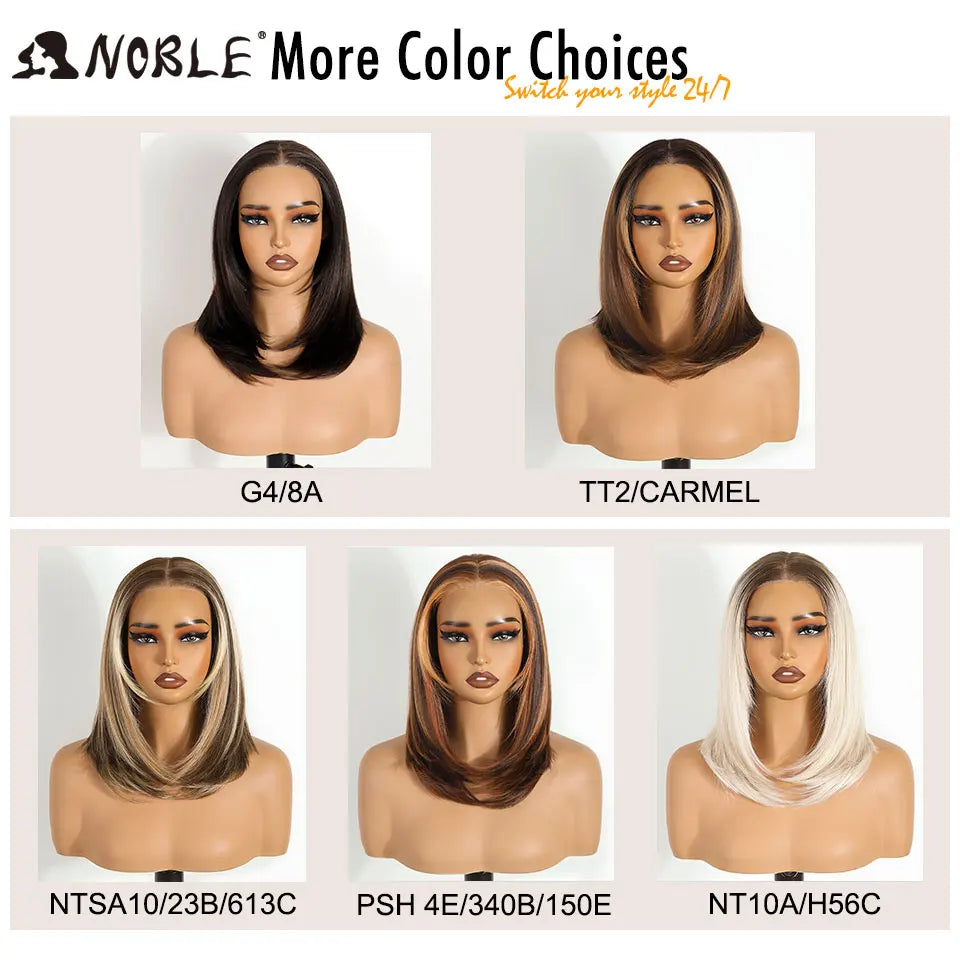 NOBLE 16 Inch 6x4 Lace Front Wig Synthetic Hair Ombre Ash Blonde with Dark Root Heat Resistant Fiber Glueless Wig for Women