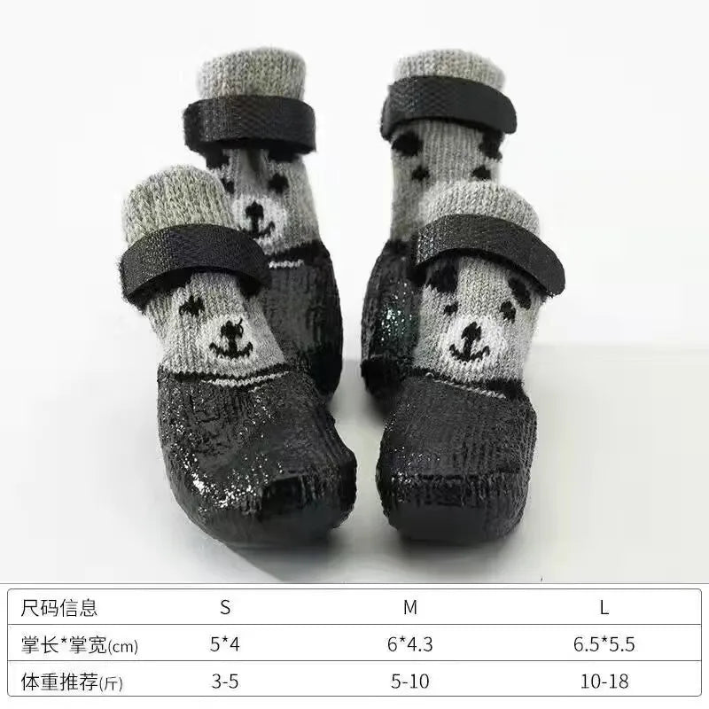 4pcs Puppy Dog Teddy Socks Waterproof Cat Shoes Anti-Scratch Foot Cover Anti-Dirty Pet Socks Small Cat Dogs Knit Warmpet Socks