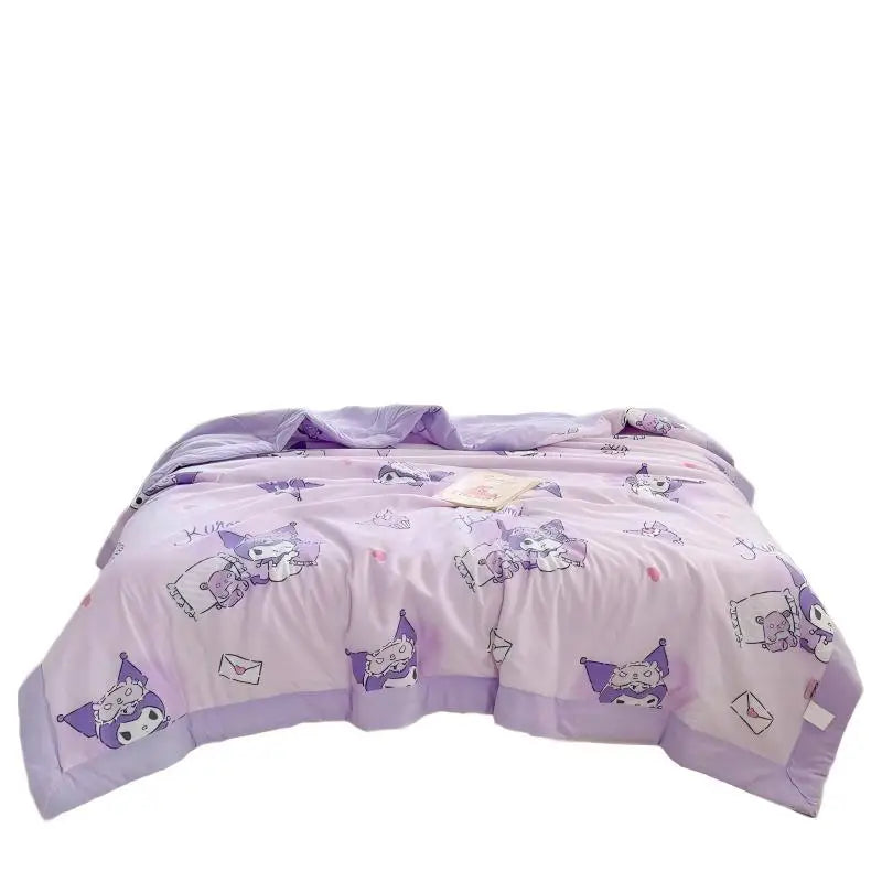 Sanrio Cartoon Air Conditioning Blanket Hello Kitty Kuromi Anime Child Washed Cotton Summer Quilt Cute Comfortable Nap Blanket