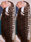 40 Inch Human Hair Wig Deep Wave 13x4Hd Lace Frontal Human Hair Water Wave 100% Lace Front Wig Chocolate Brown Curly Wigs Women