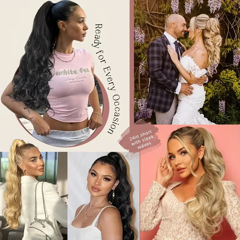 20Inch Synthetic Long Wavy Curly Ponytail Hair Extension Claw Clip in Elegant Volume Fulffy Hairpiece for Women