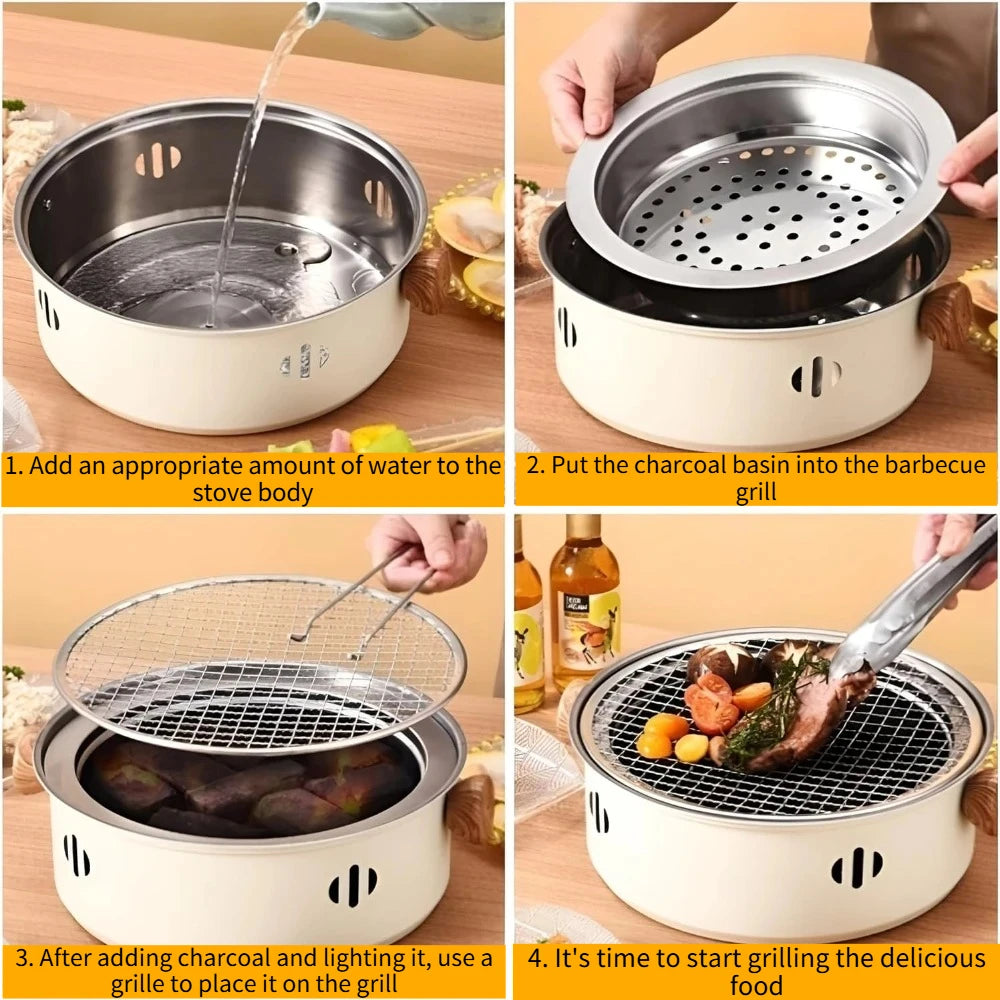 Korean BBQ Grill Charcoal Stove Charcoal Grill Stainless Steel Outdoor Camping Cooking Tea Around The Stove Barbecue Stove