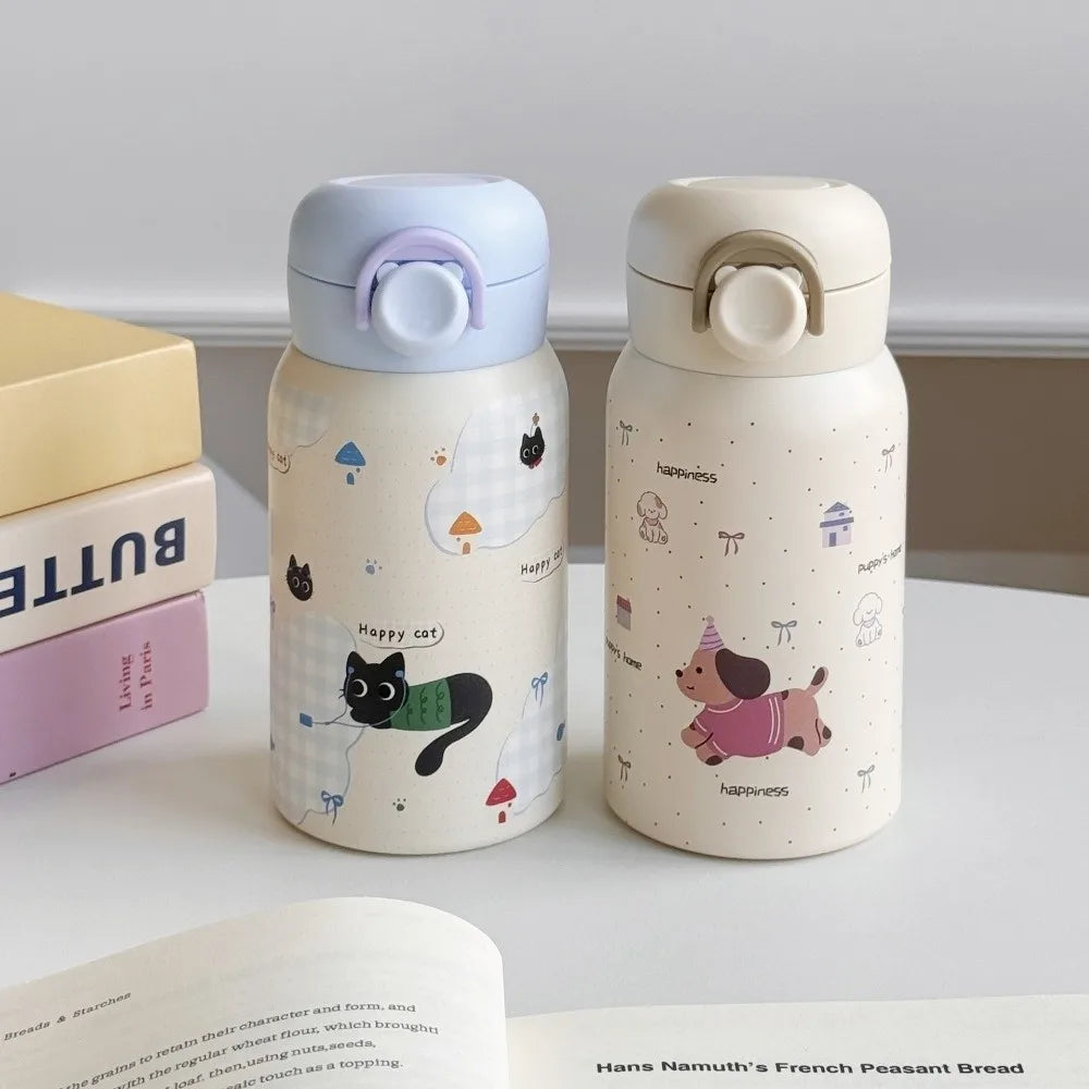 Cute Cartoon Prints Small Thermal Cup Stainless Steel 330ml Coffee Mug Lightweight Leak-proof Students Pocket Flask
