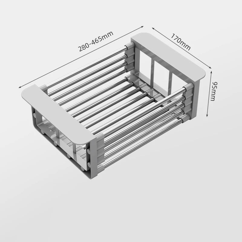 2025 Stainless Steel Extendable Sink Drying Rack - Adjustable Kitchen Drain Basket for Dish/Fruit Organizing Storage Tool
