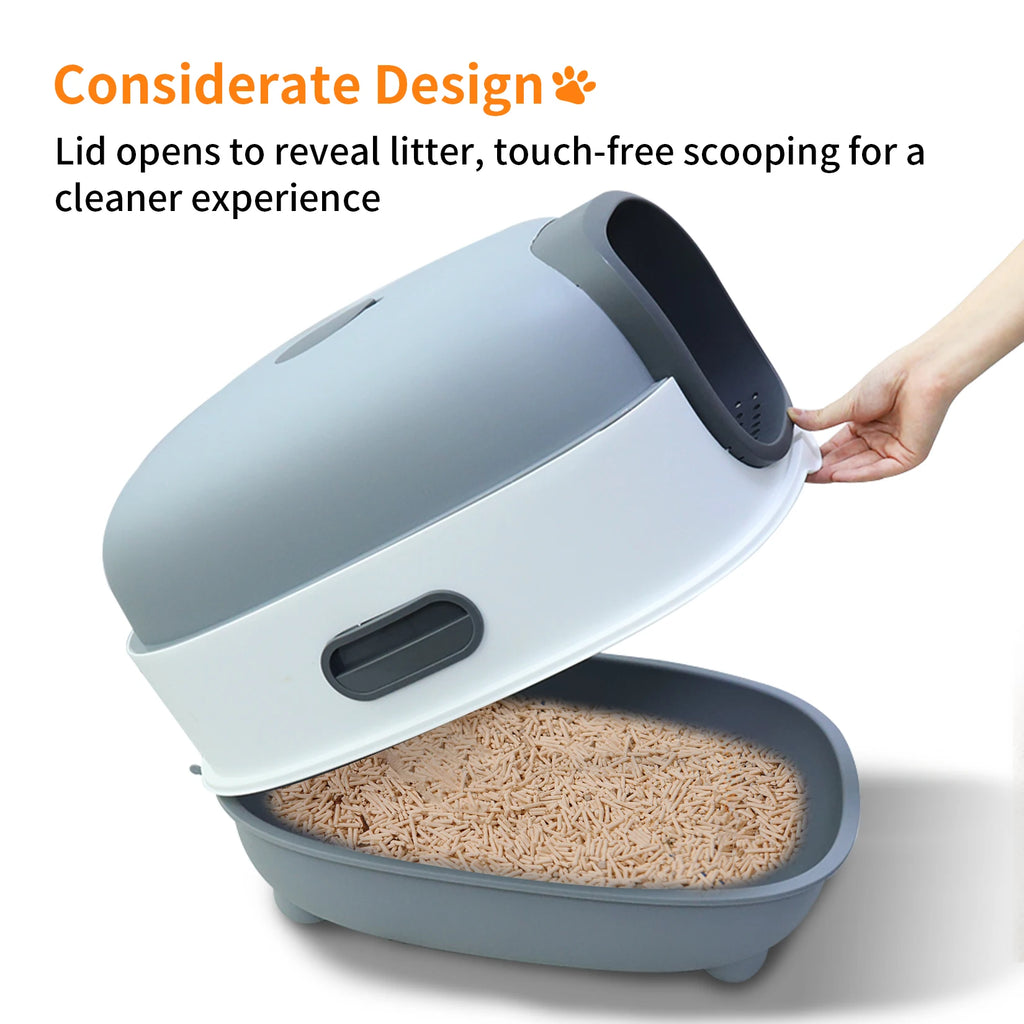 Oval Oblong Hooded Cat Litter Box Tray Front Entry Enclosed Toilet with Litter Scoop for Kittens Cat
