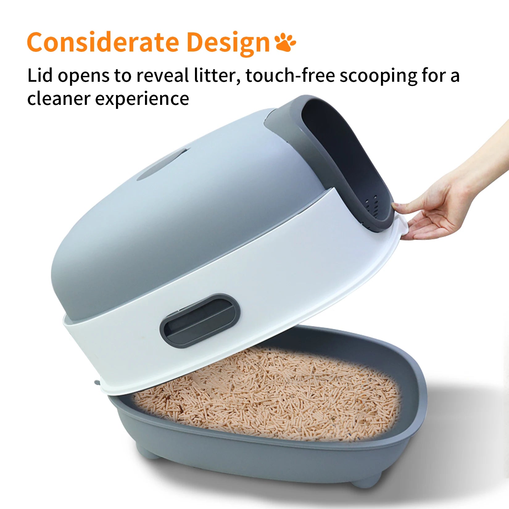 Oval Oblong Hooded Cat Litter Box Tray Front Entry Enclosed Toilet with Litter Scoop for Kittens Cat