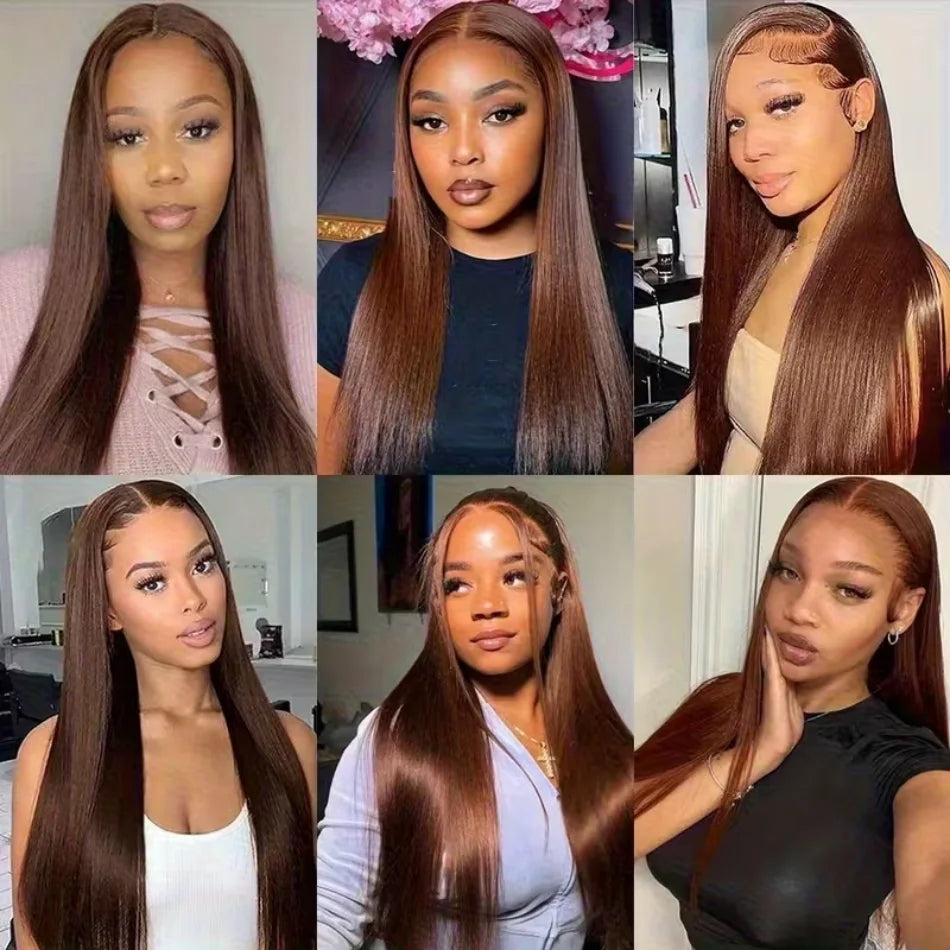 Chocolate Brown Human Hair Wig Colored Straight 13X6 Hd Lace Frontal Wig 250 Density Pre Plucked 30 Inch Brazilian Wigs Original