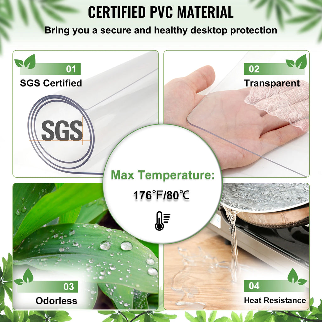 SucceBuy Multi-size 1.5/2mm Tablecloth Protector Table Cover Mat PVC Soft Waterproof Clear Water Resistant Easy Clean
