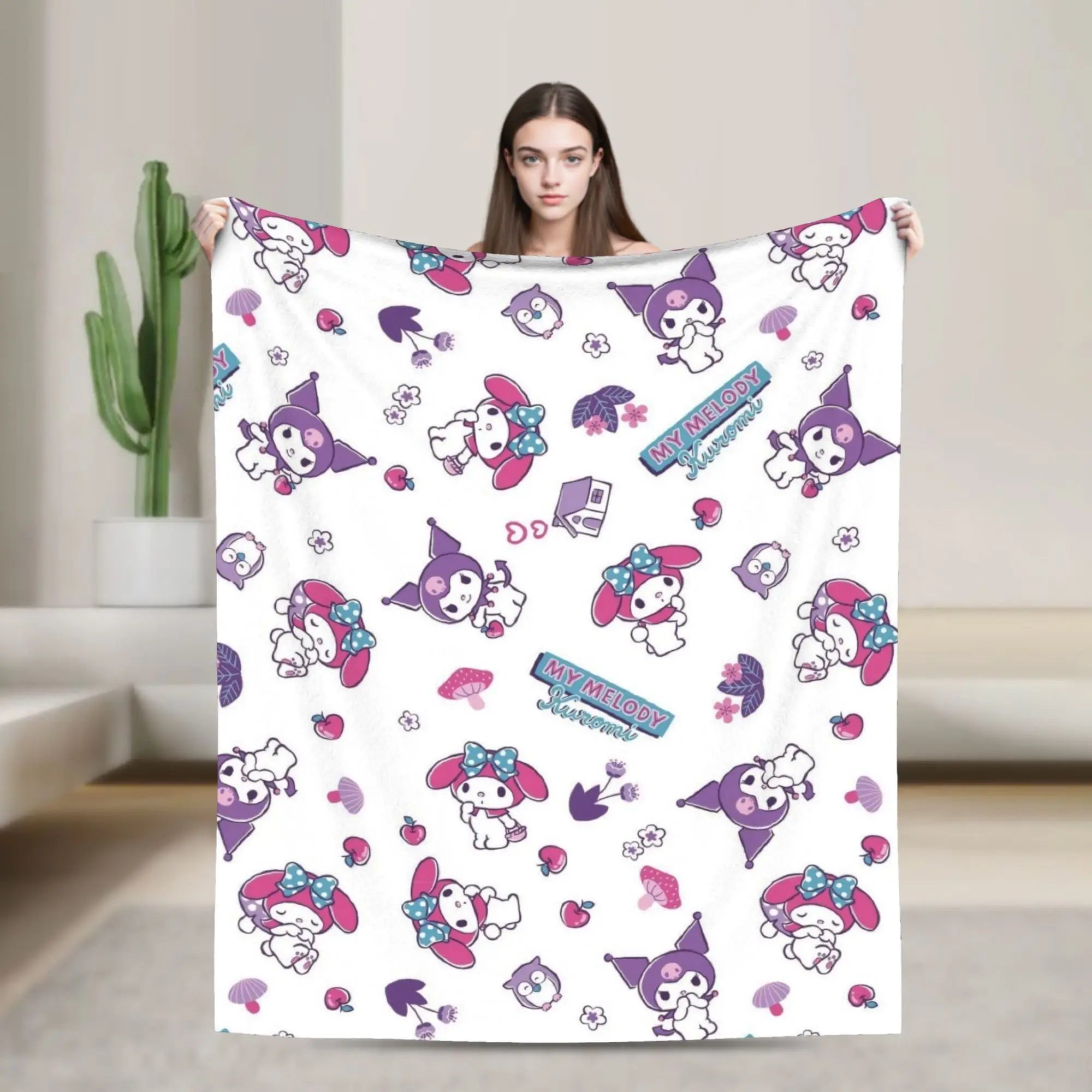 Kuromi Cute Cartoon Blankets Flannel Decoration Plaid Breathable Super Warm Throw Blanket for Bed Car Rug Piece
