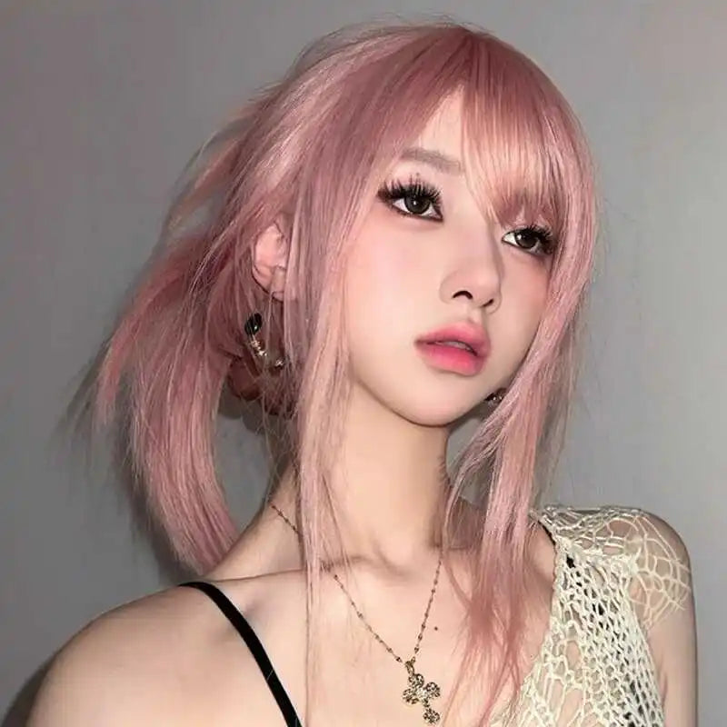 AOSIQUEEN Grapefruit Powder Wig Long Straight Synthetic Wig for Women Fashion Wig for for Daily Halloween Costume Party Cosplay