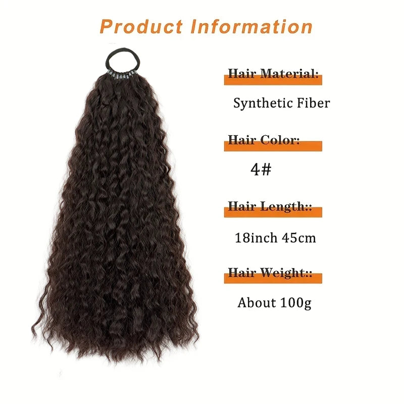 18Inch Synthetic Long Curly Daily Use Women's Ponytail Deep Curly Hair Extension With Elastic Rubber Band Fluffy Hairpiece