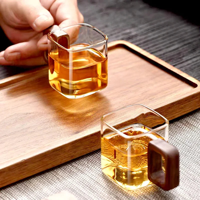 [homeeee] Mini Espresso Glass Mug with Walnut Wooden Handle - 90ml