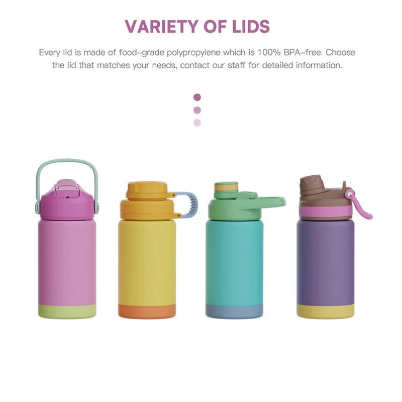 Children's Fashion Macaron Water Cup Thermos Cup Cute Childlike Fun with Handle Portable Anti-drop Silicone Cover Water Cup