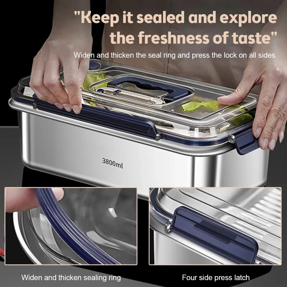 316 Stainless Steel Food Storage Container Set, Airtight Leakproof Kitchen Organizer with Lids, Large Capacity Bento Box