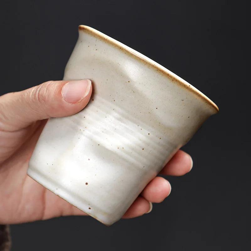 90/200 Ml Espresso Cup Cross-border Creative Retro Coarse Pottery Hand Pleated Latte Cup in Antique Ceramic Teacup Kitchen Tools