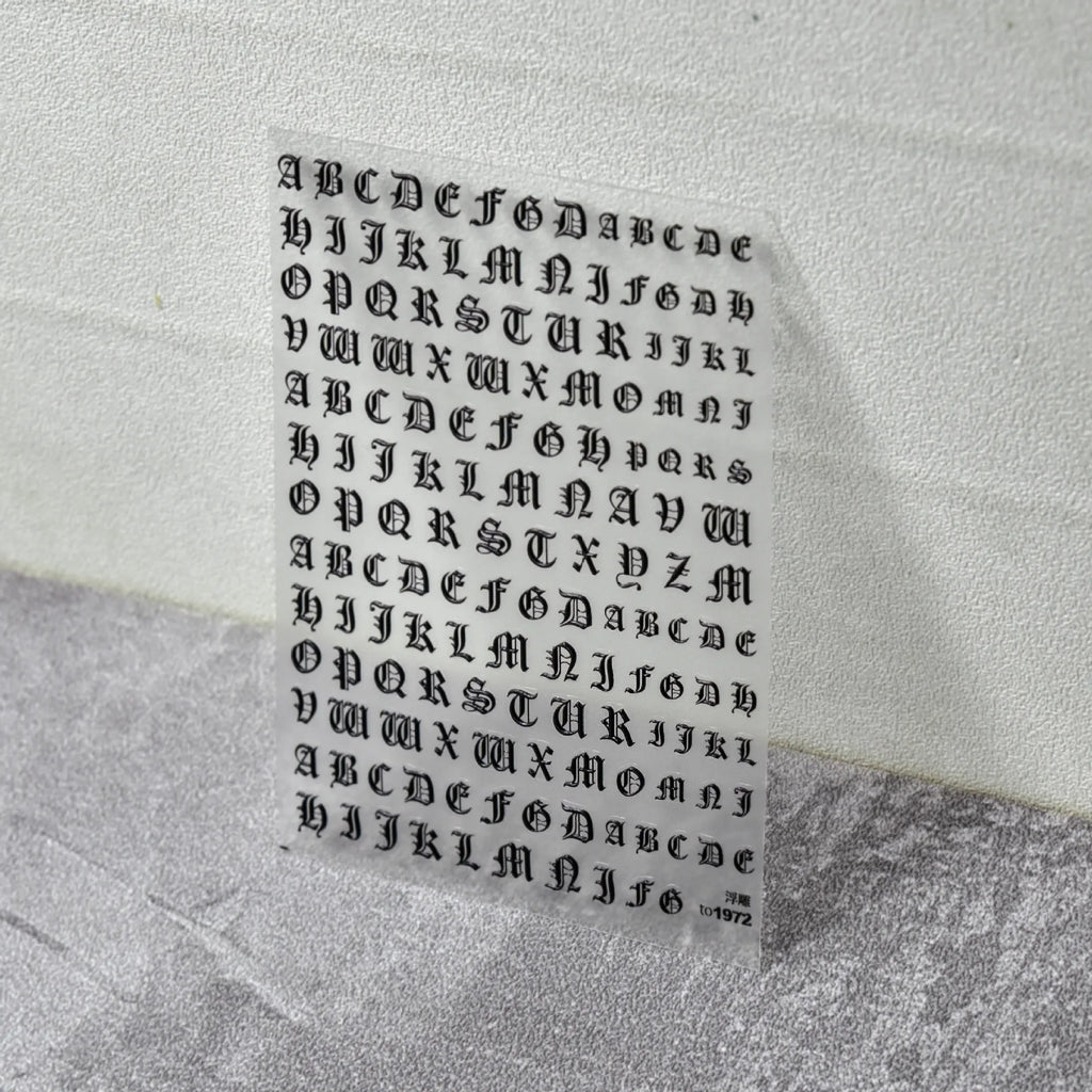 Gothic black and white English letters 5D embossed self-adhesive exquisite nail art stickers high quality nail decoration