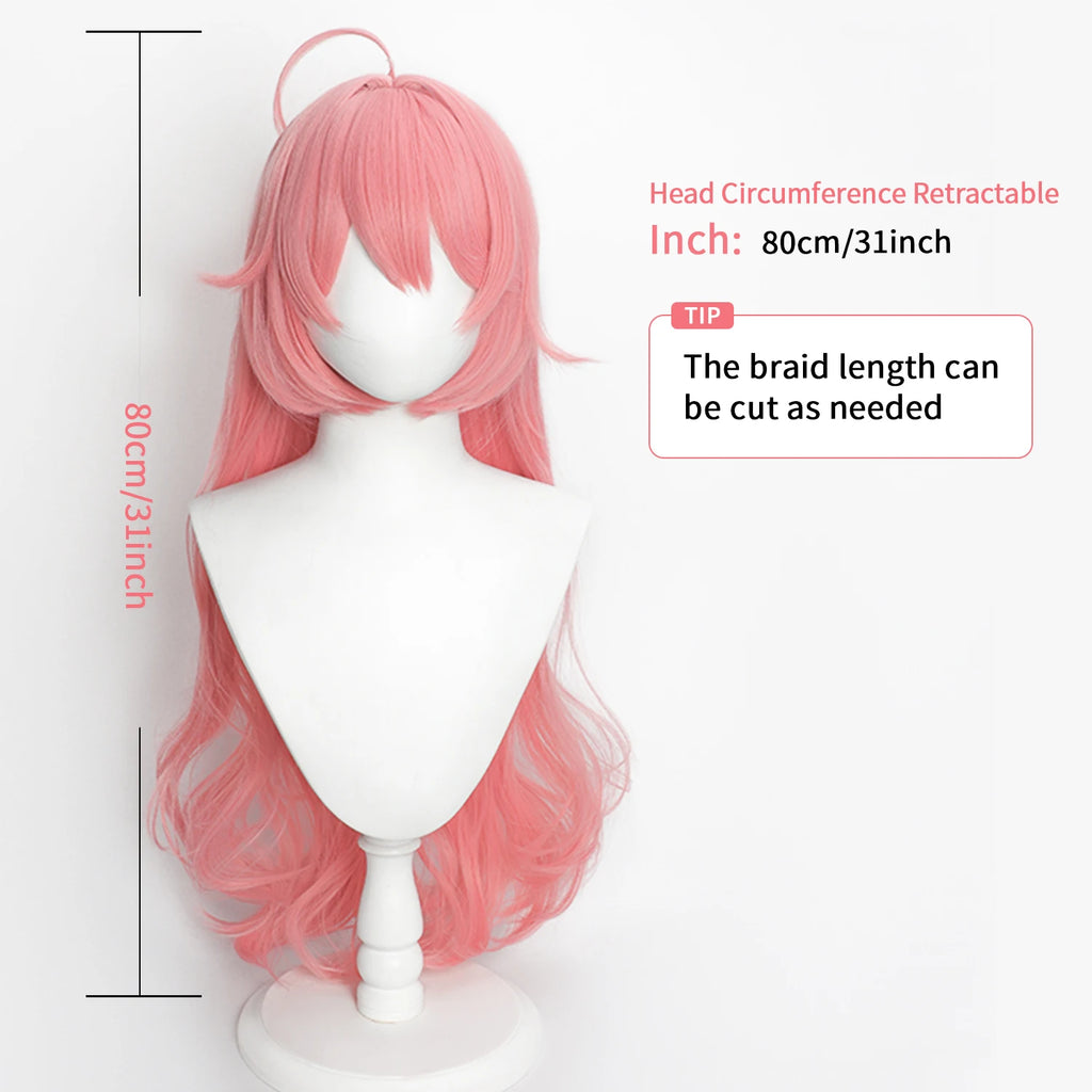 Anime Cosplay Wig Pink Long Curly Hair Heat Resistant Synthetic Wig for Game Character Cos Halloween Party