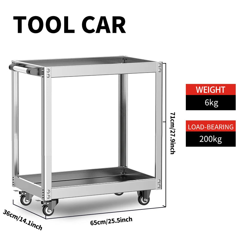 3-Tier Heavy Duty Tool Cart - 1500lb Capacity with Locking Wheels & Steel Frame for Workshops