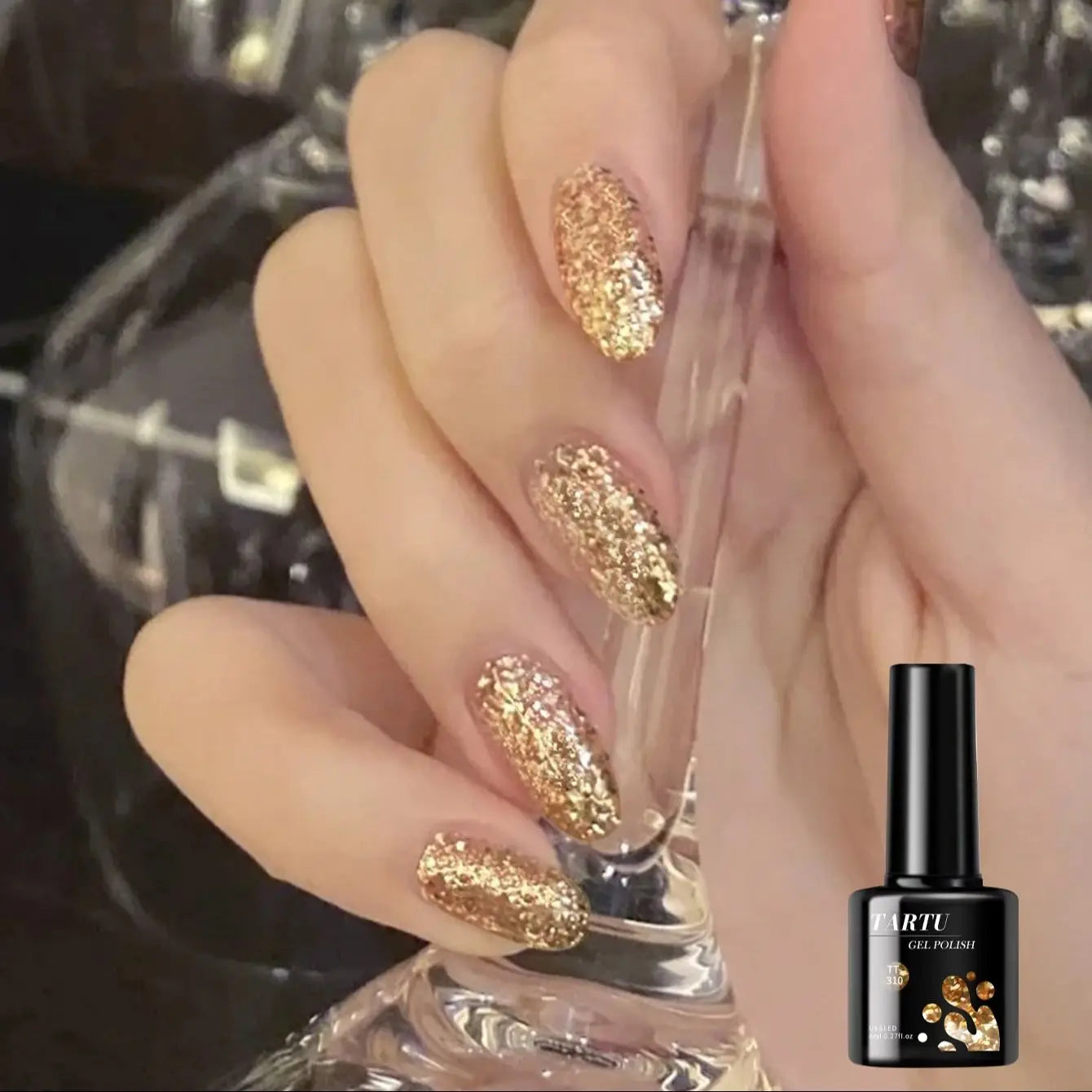 8ml Gold Glitter Holographic Glitter Gel Nail Polish Removable LED/UV Long-Lasting Glitter Sequins Home Nail Art Salon