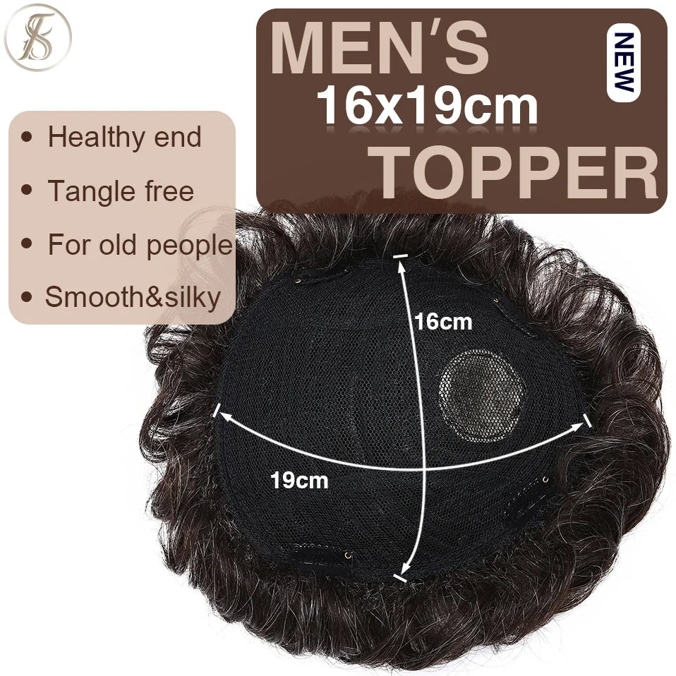TESS Mens Hair Replacement System 35g Men Toupee 16x19cm Human Hair Wig Men Capillary Prothesis Male Clip In Hair Extensions