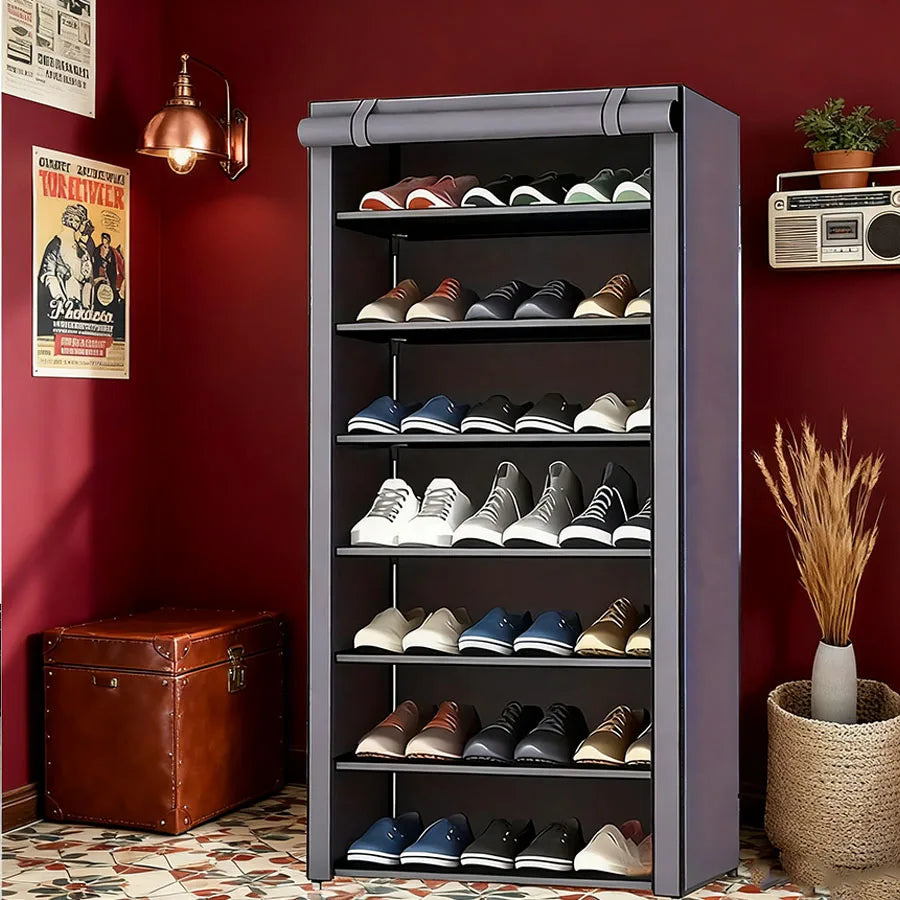 5/8/10 layer shoe cabinet storage rack with non-woven fabric cover, easy to assemble portable shoe cabinet, can store 27-35 pair