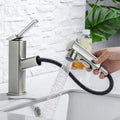 Single Hole Out Rotating Spout, One Handle For Sink, Modern Bathroom Faucet With Pull Down Sprayer, 3 Modes Vanity
