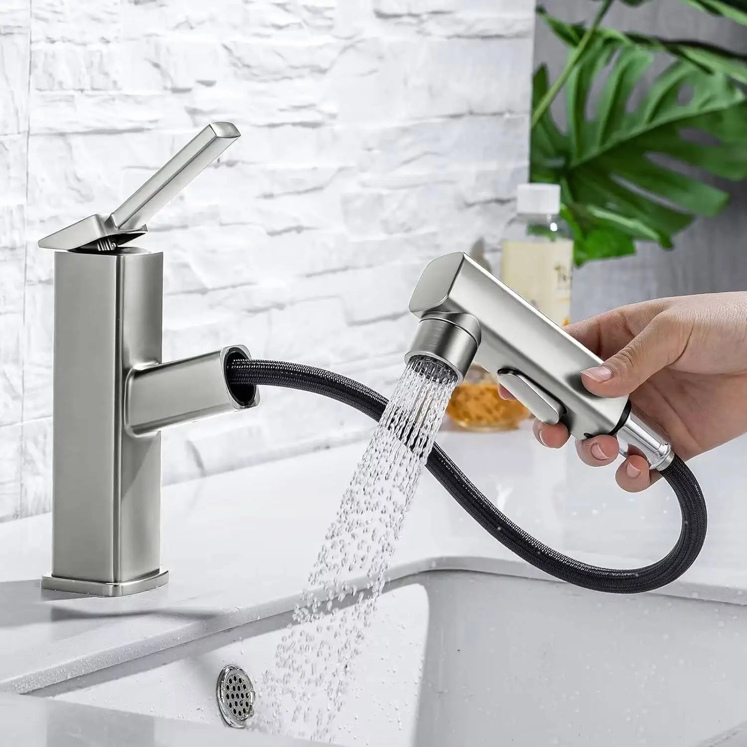 Single Hole Out Rotating Spout, One Handle For Sink, Modern Bathroom Faucet With Pull Down Sprayer, 3 Modes Vanity