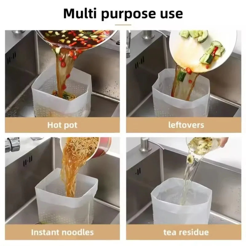 30/60/90PCS Anti-Clogging Kitchen Sink Drainage Bags Disposable Leftover Vegetable Waste Bag Stand-Up Foldable Sink Strainer Bag