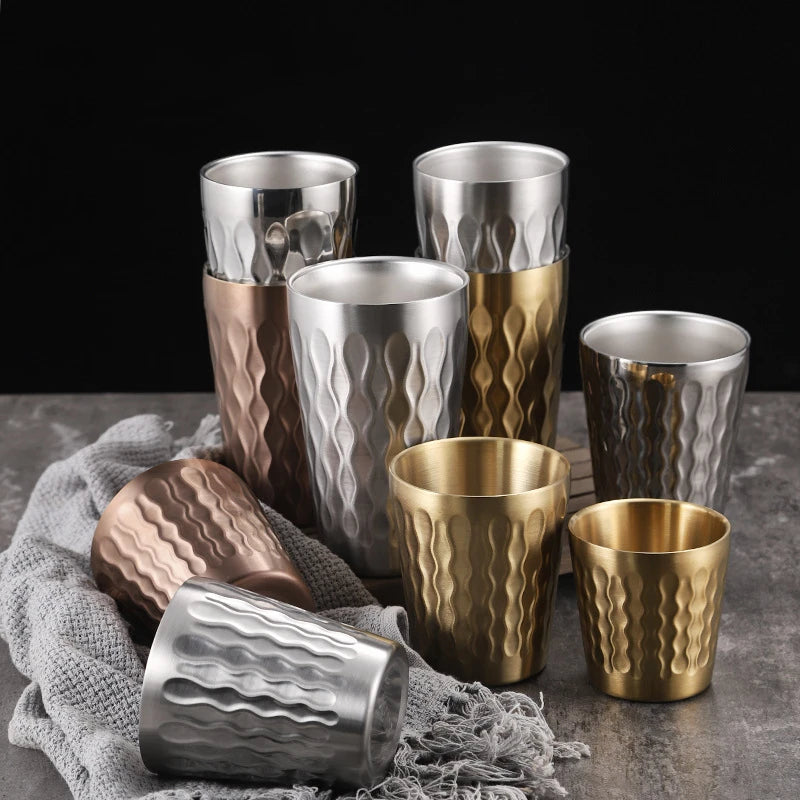Double Wall Insulated Coffee Cups 304 Stainless Steel Coffee Cup Double Bottom Mug Wine Glasses Beer Tea Cups Cocktail Glass
