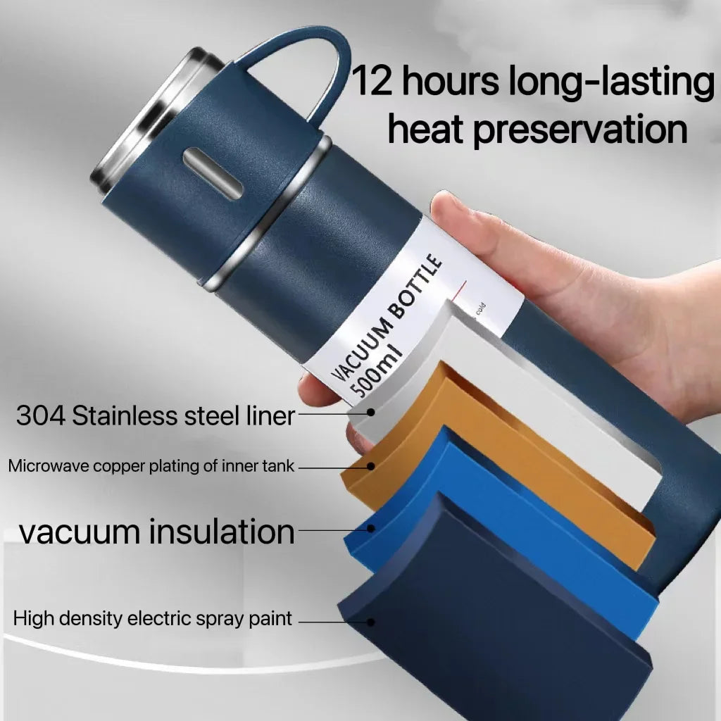 500ML 304 Stainless Steel Vacuum Flask Gift Set Office Business Thermos Bottle Outdoor Hot Water Thermal Insulation Couple Cup