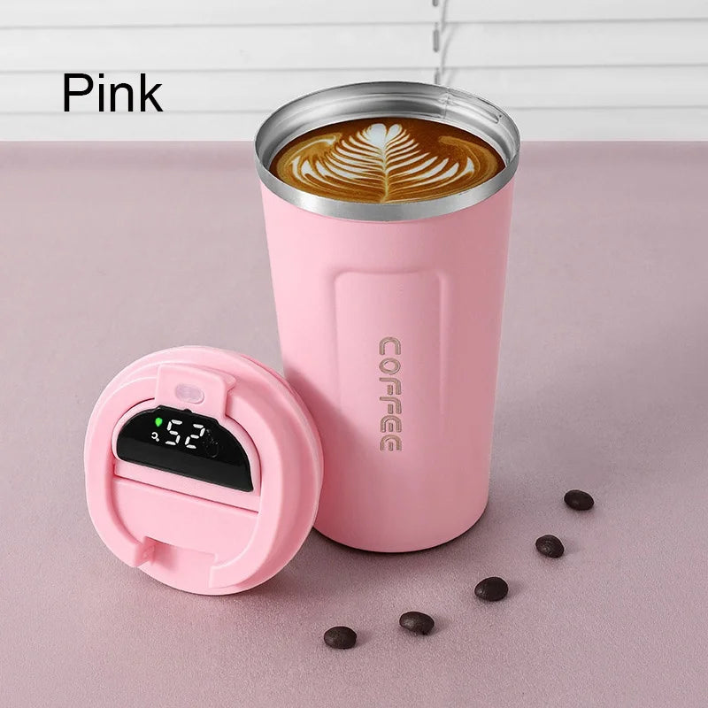 New Intelligent Temperature Measurement Stainless Steel Coffee Cup Thermos Cup Solid Color Gradual Change Optional Portable