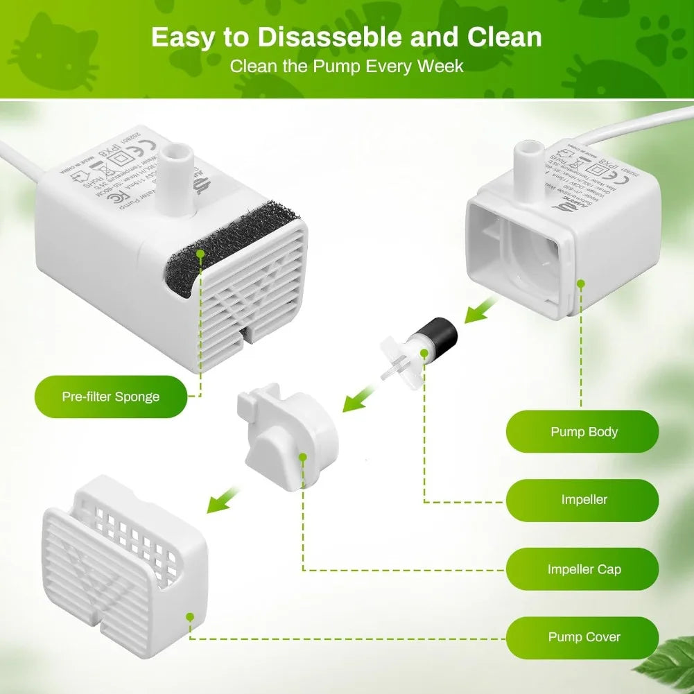 Water Pump for Pet Water Dispenser Stainless Steel Cat Water Fountain JY-830 Ultra Quiet Water Pump Replacement Pump