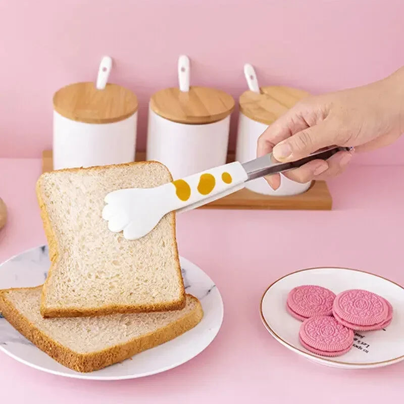 Japanese Cat Paw Shape Food Tongs Cute Cartoon Meal Tongs Stainless Steel Barbecue Tongs Sandwich Baking Clip Kitchen Gadgets
