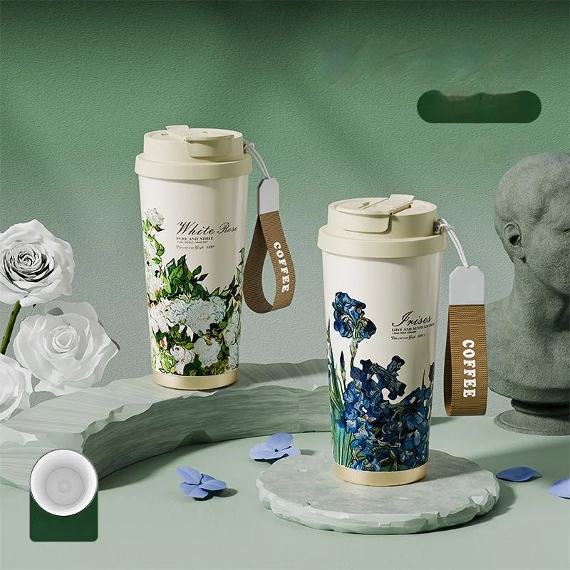 GIANXI New High Appearance Level Coffee Thermos Cup Ceramic Straw Double Drinking Cup Daily Campus Accompanying Coffee Cup