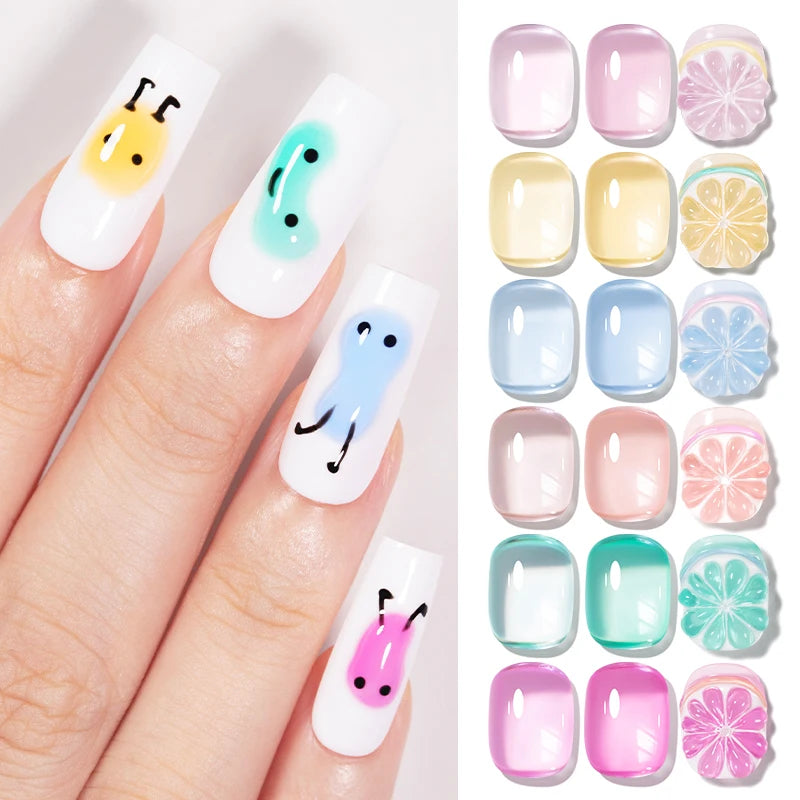 AWStorG 6Pcs/Set 7.5ml Pastel Jelly Nail Polish Clear Translucent Pastel Soak Off Gel Polish Semi Permanent Soak Off Nail Art