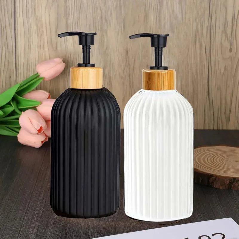 500ml Strip Soap Dispenser With Bamboo Pump Bathroom Refillable Body Wash Shampoo Conditioner Empty Container Lotion Bottle