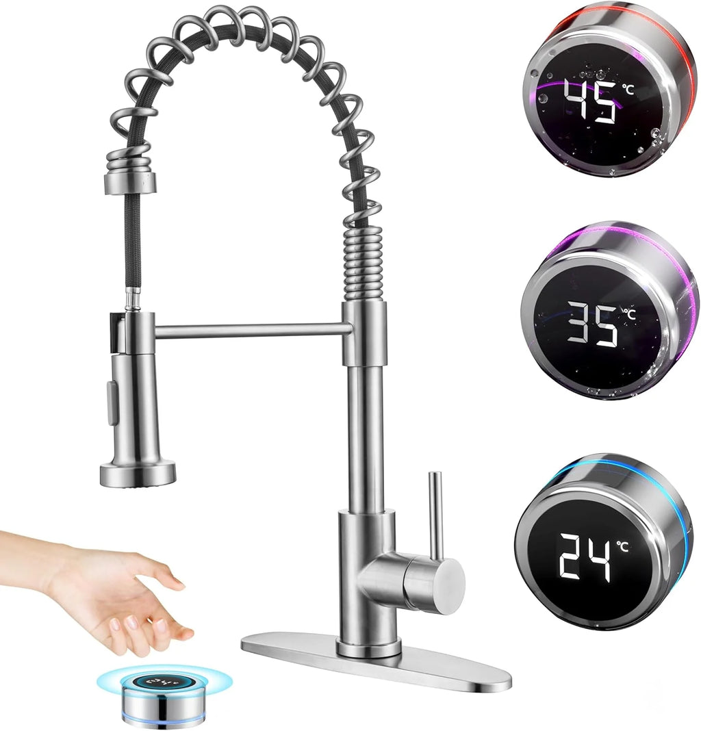 Black Touchless Kitchen Faucet Motion Sensor Smart Kitchen Sink Faucet with Pull Down Sprayer Commercial Modern Single Handle