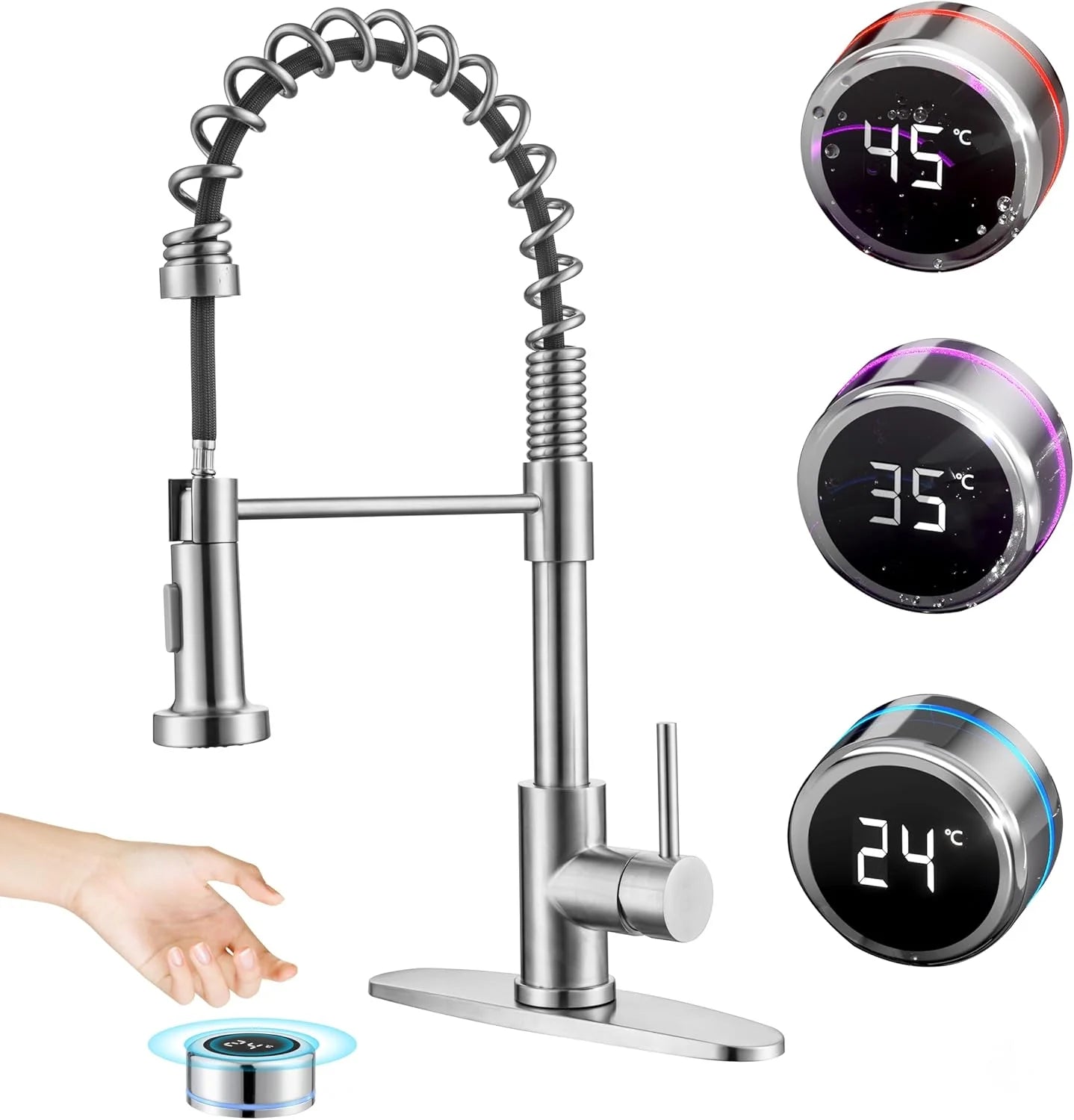 Black Touchless Kitchen Faucet Motion Sensor Smart Kitchen Sink Faucet with Pull Down Sprayer Commercial Modern Single Handle