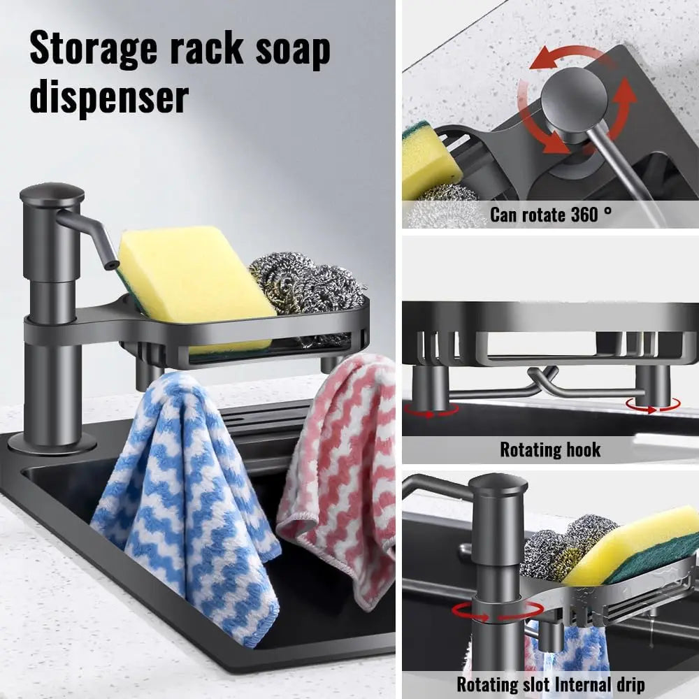 Dish Soap Dispenser for Kitchen Sink Dispenser Countertop Soap Dispenser Pump with Storage Rack  Extension Tube kit, Under Sink