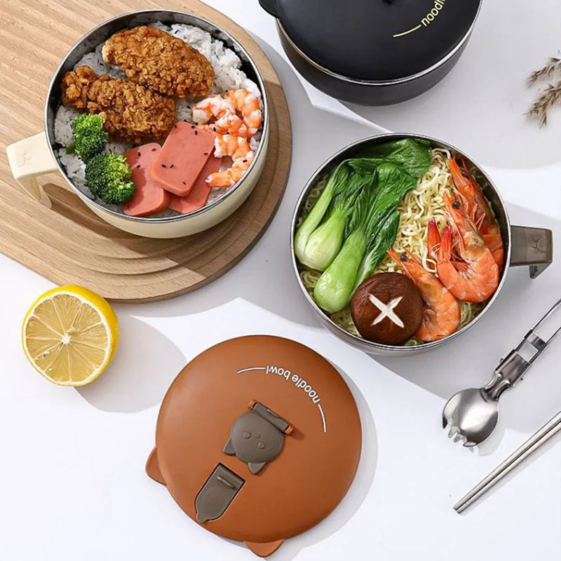 Instant Noodles Bowl 304 Stainless Steel Instant Noodle Cup With Lid Portable Ramen Bowl Food Containers Dish For Ramen