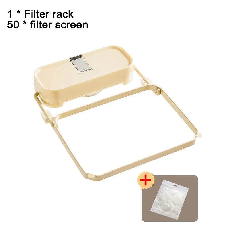 Kitchen Sink Filter Rack With 50pcs Net Filter Bag Foldable Multi-Purpose Drainage Basket Leftovers Soup Food Drainer Shelf